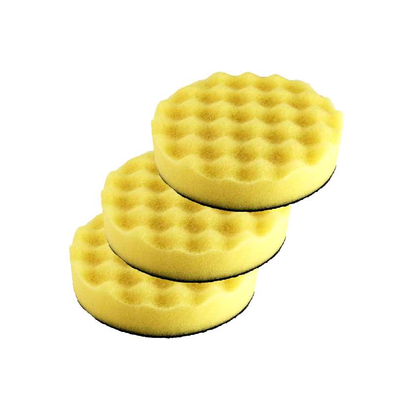 Hook and Loop Yellow Waffle Foam Pad Buffer Sponge - Set of 3 Pieces - Air Polisher Accessory