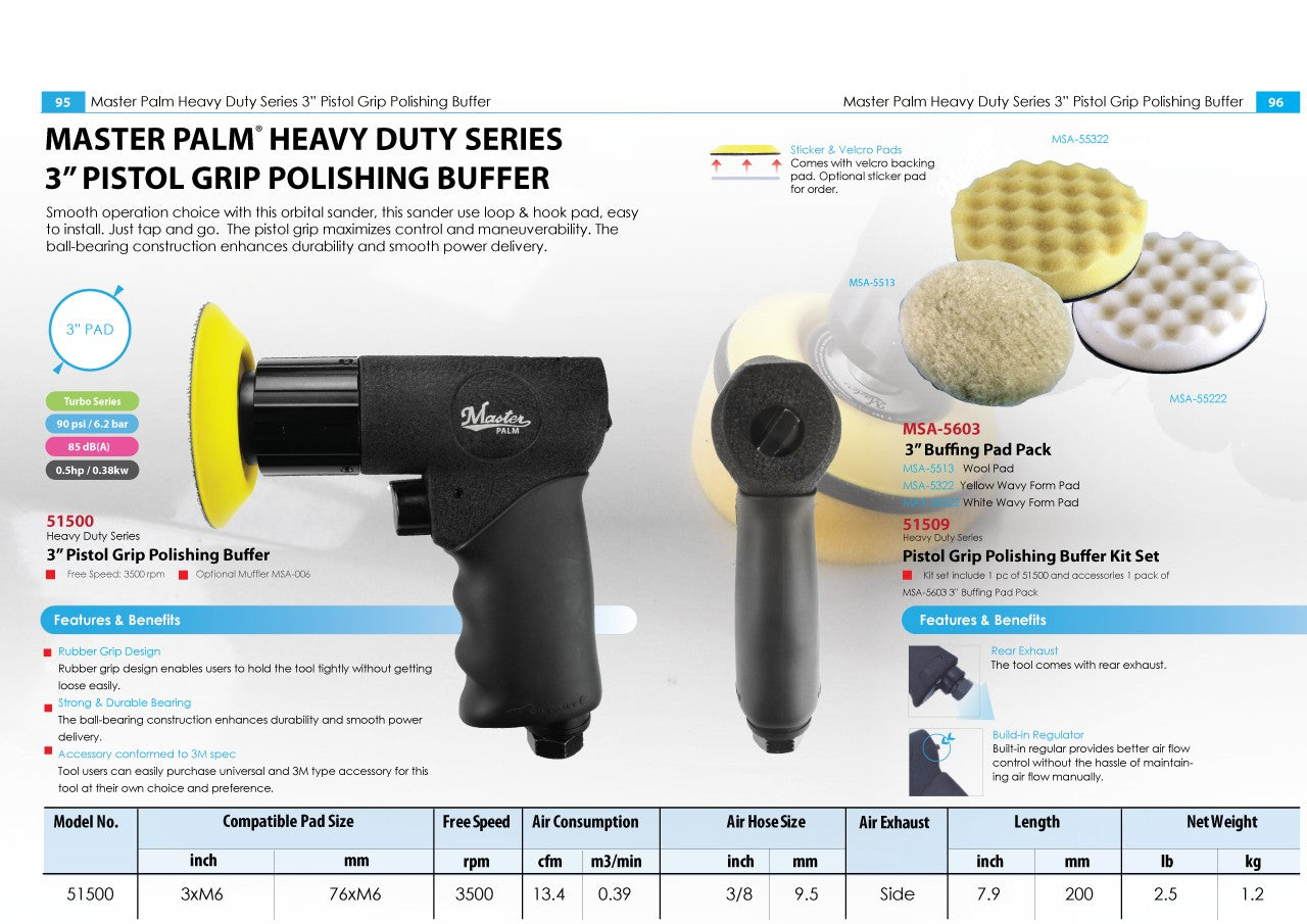 Master Palm 3-inch Random Orbital Air Polisher and Buffer Set - 100% European Wool Pad Included - 51509 - USD $250 - Master Palm Pneumatic